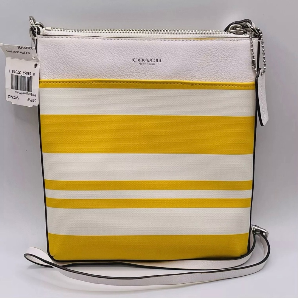 COACH Crossbody Purse 51559 Bleecker Coated Canvas Swinpack Striped Yellow White